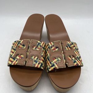 Tory Burch, Slide Sz 8.5 Wood/Leather SUPER CUTE wedge sandal slide!